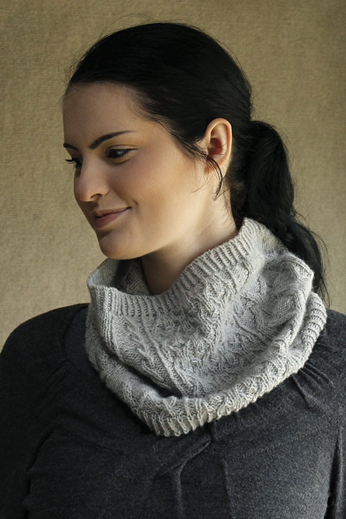 Diamond Edge Winged Cowl; Black Silver and Blue Grey Knit Cowl; Hand Knit Kerchief; Hand Knit Collar; Heart Button Closure; Knit Neckwear