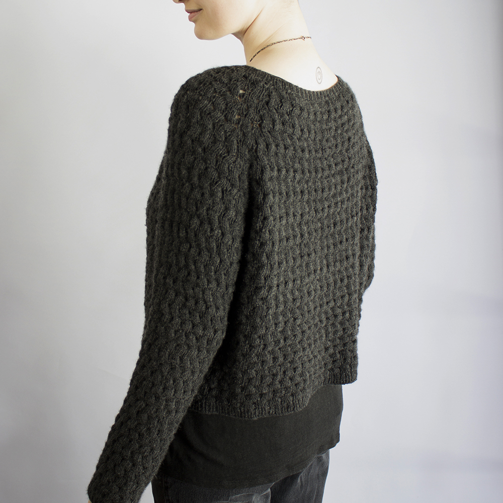 popcorn waffles cardigan knitting pattern, thermal rib