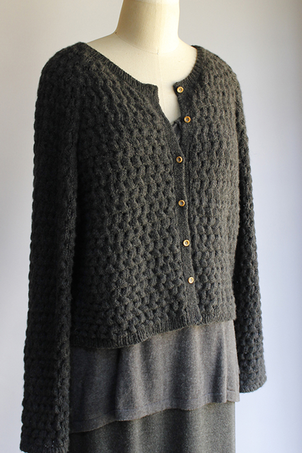 popcorn waffles cardigan knitting pattern, thermal rib