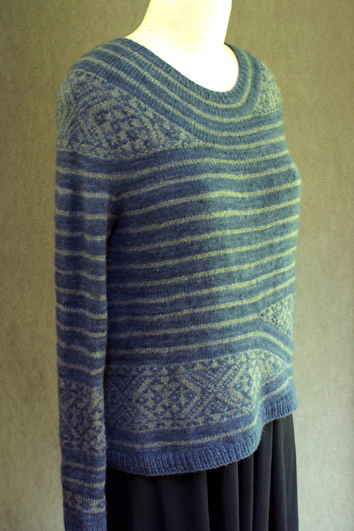 gelica's birds pullover knitting pattern, twisted ribs